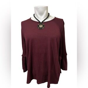 Chico's Deep Burgundy Long Sleeve Ruffle-Sleeve Top
